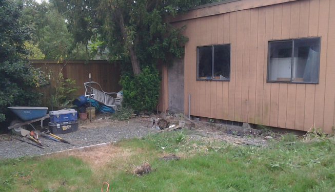 Back yard before new garden boxes