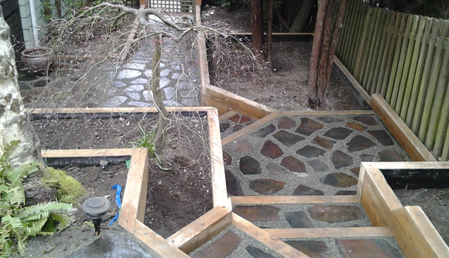 Terrace garden stairs with stone