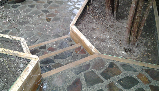 Terraced garden box stairs with stone