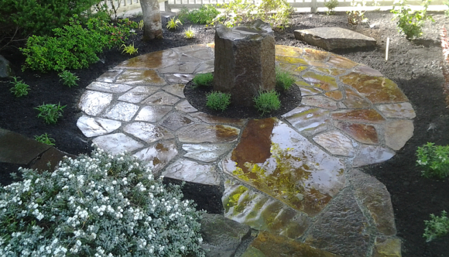 Water feature set in patio