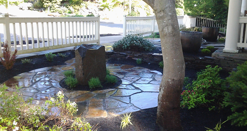 Flagstone patio with water dish